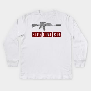 Rifle AR 15 Five Five Six Kids Long Sleeve T-Shirt